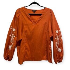 Banana Republic Women’s Embroidered Sleeve Poplin Top Size M
